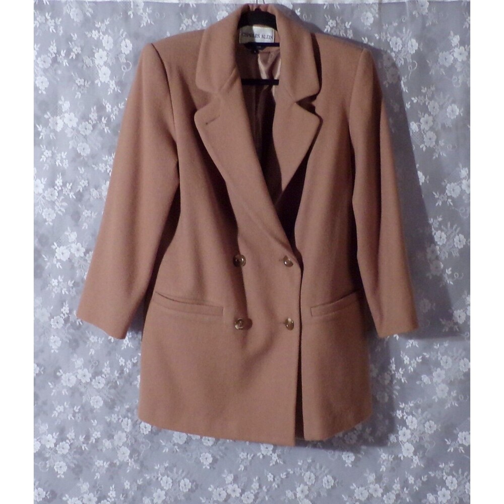 Vintage 80s Jacket 1980s Womens Beige Wool Tailored Spring Peacoat Size Medium